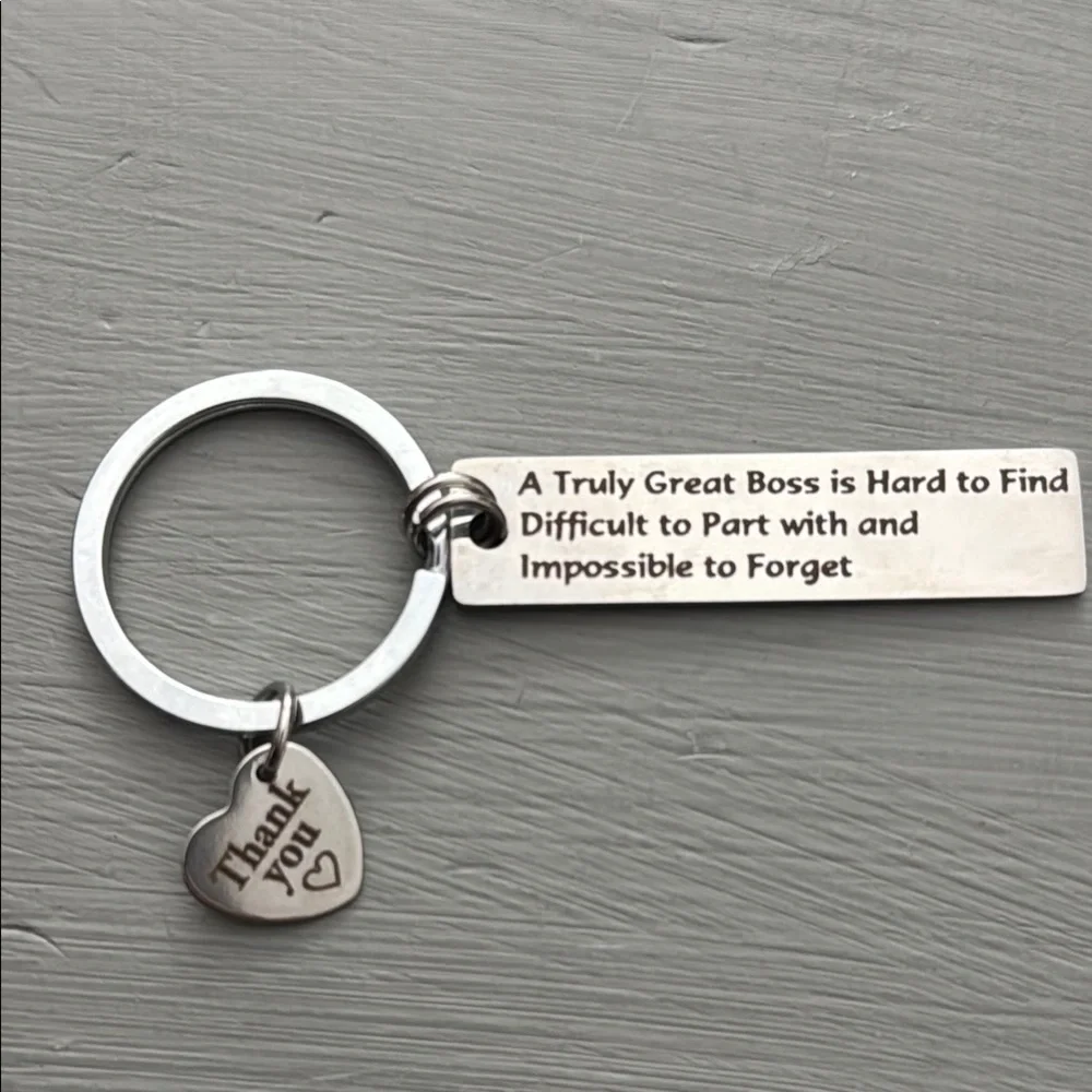 Thank You Boss Silver Key Holder with Heart Charm NWOT